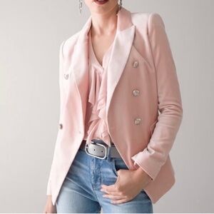 WHBM Light Pink Velvet Double Breasted Studio Blazer with Angled Closure Size 14
